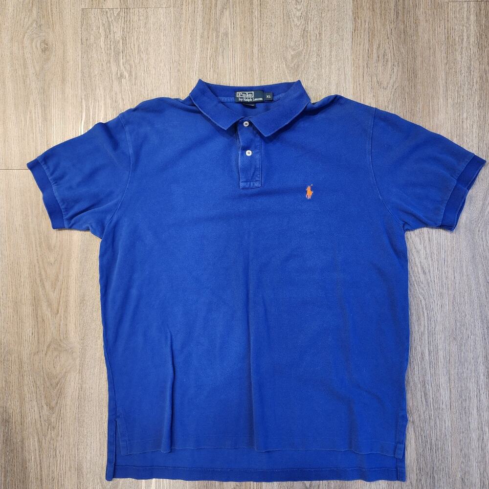 Vintage Polo Ralph Lauren Orange Logo Mens XL Royal Blue Polo Shirt